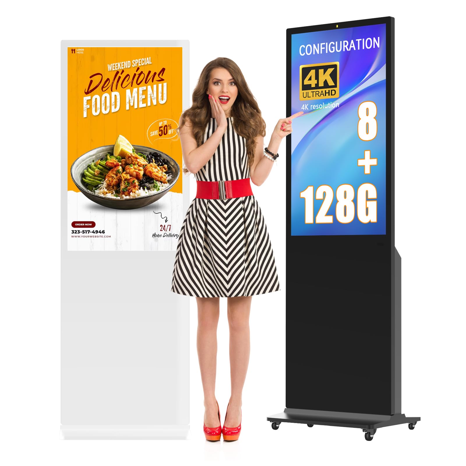 ■ Digital Signage A-32 S32R 32 Inch 4K UHD 700nits Touchscreen Movable Floor Standing